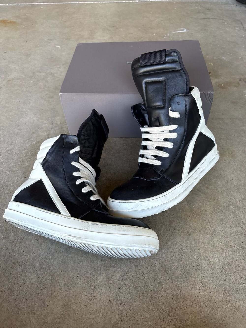 Rick Owens Geobasket High Top Sneakers Black Milk
